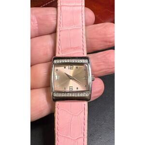 Women's 30mm Silver Tone Mary Kay Watch, Crystal Accents with Pink Band and Face